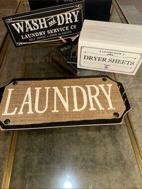 Laundry Room Dryer Sheets Wooden Storage Box - White with Black Lettering